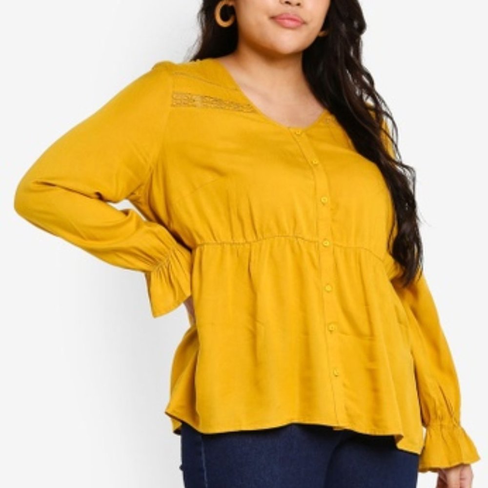 NWT! JunaRose Mustard Yellow Button Front Blouse - Picture 2 of 6